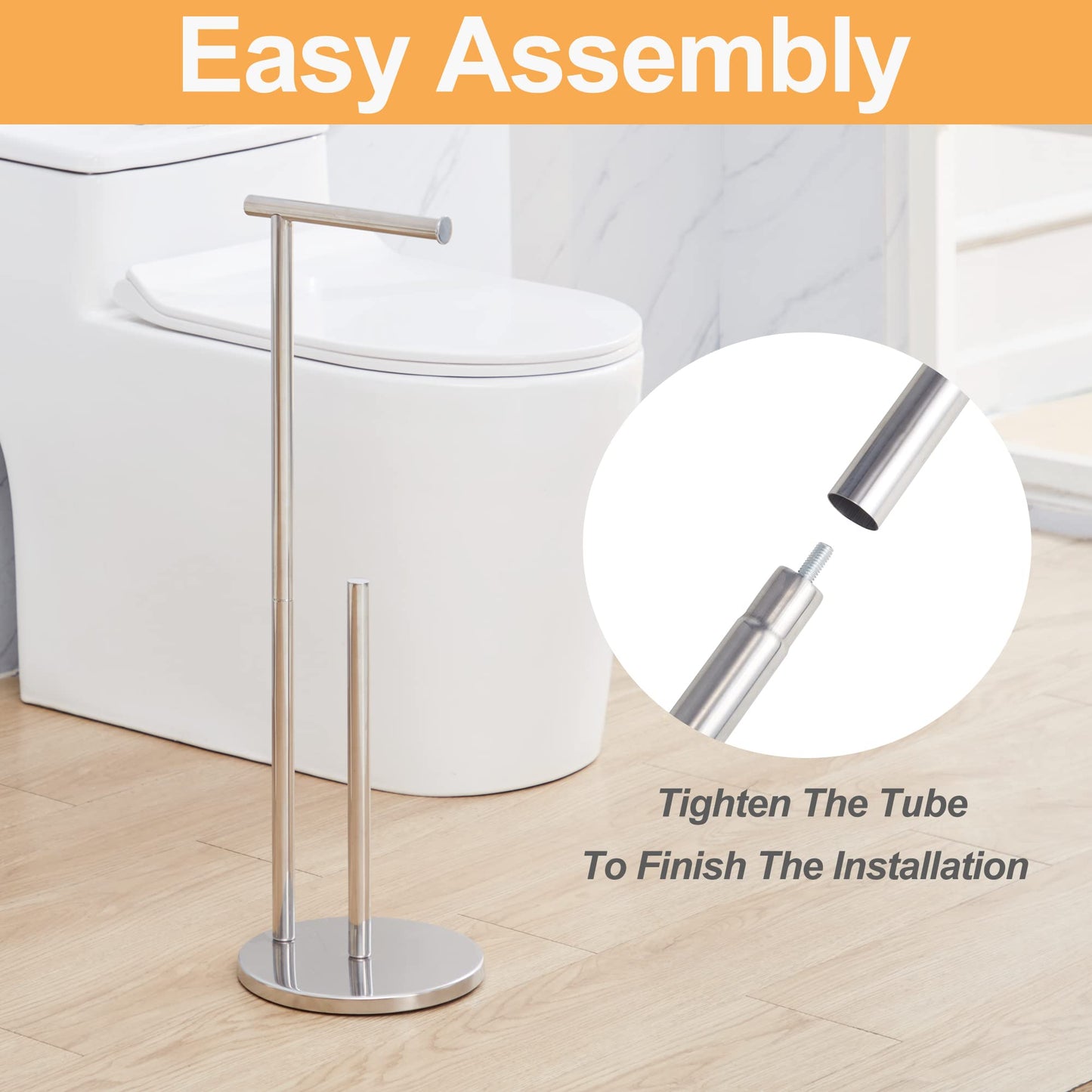 Toilet Paper Holder Free Standing, Stainless Steel Tissue Roll Toilet Paper Stand with Weighted Base for Bathroom, DECULTTR