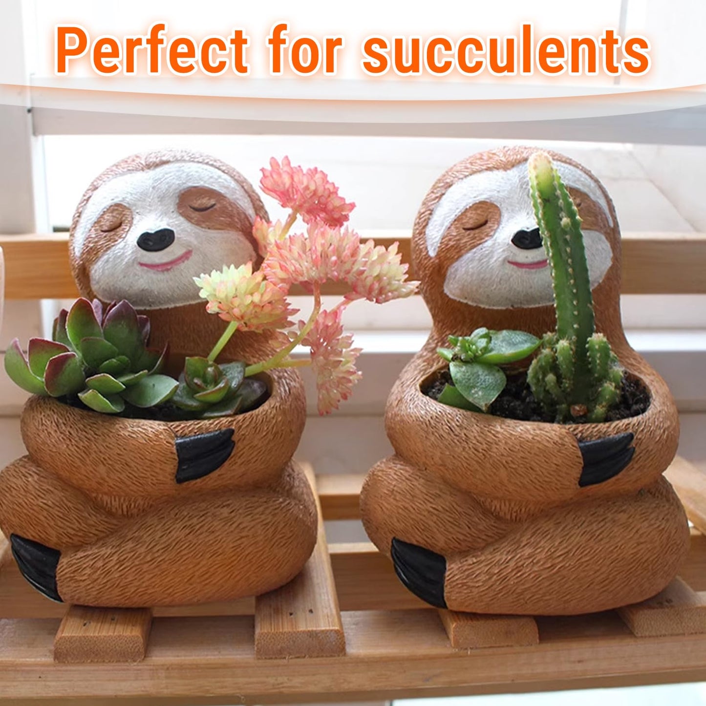 CHEOTIME Air Plants Holders, Unique Sloth Flower Pot Succulents, Gifts Gardening Gifts for Plant Lovers Gardeners,Cute Sloth Decor for Home & Office