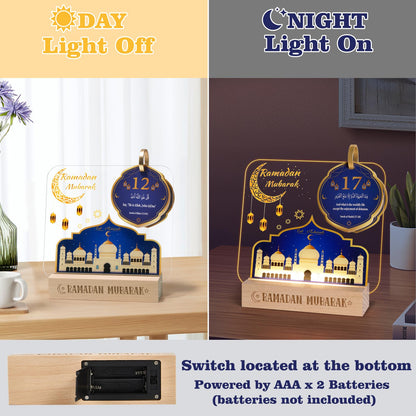 Ramadan Calendar Decorations, Acrylic Eid Light with Countdown Calendar,Ramadan Mubarak Gift for Home and Table Centerpieces