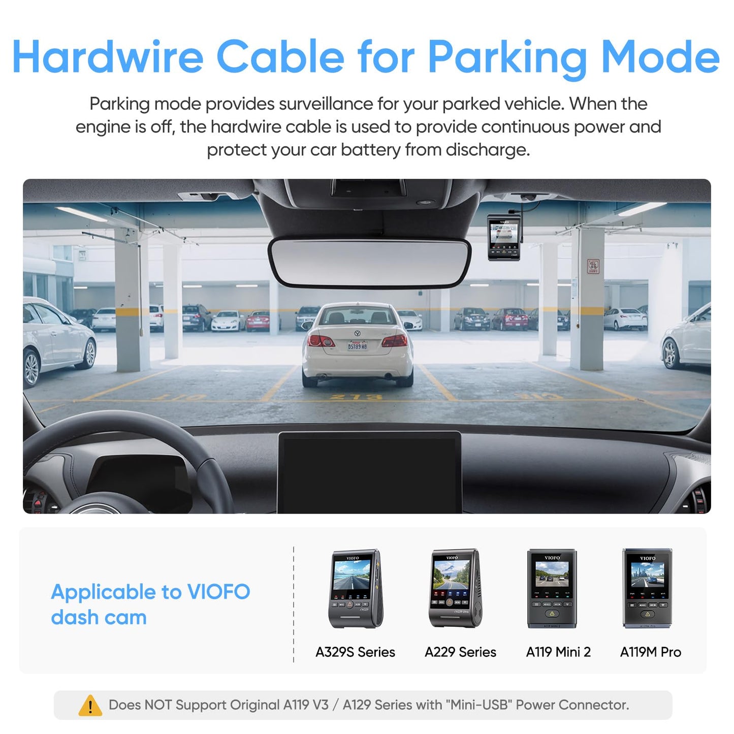 VIOFO HK4 Acc Hardwire Cable, USB-C Hard Wire Cable for A329 series/A229 series/A119Mini2/A139Pro/WM1/T130 Dash Cam, Low Voltage Protection for Parking Mode (Fuse Tap Not Included)
