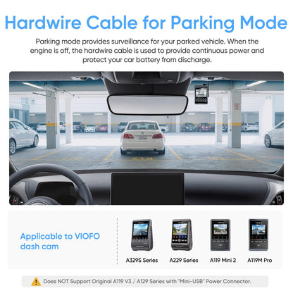 VIOFO HK4 Acc Hardwire Cable, USB-C Hard Wire Cable for A329 series/A229 series/A119Mini2/A139Pro/WM1/T130 Dash Cam, Low Voltage Protection for Parking Mode (Fuse Tap Not Included)