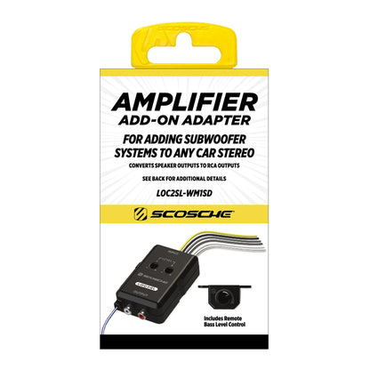 Scosche LOC2SL Line Output Converter Adjustable Amplifier Add On Module for Car Stereo, 2-Channel Signal Sensing Speaker Wire to RCA Adapter with Remote Control Knob, Black