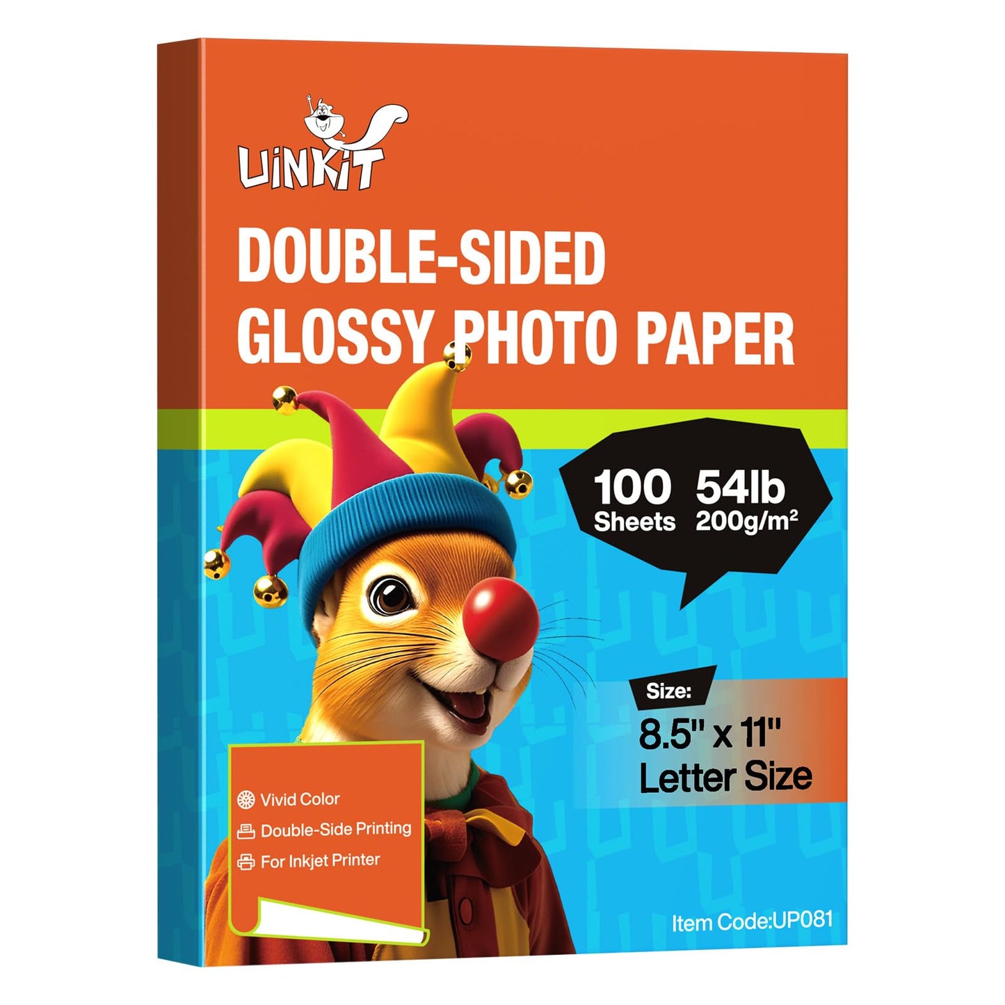 Uinkit 100 Sheets Double Sided Photo Paper Glossy 8.5x11 54lbs Inkjet for Dye Ink 200Gsm Value Bulk Pack Picture 8.5 x 11 9.5Mil for Inkjet Printing Printer (8.5x11inches-100sheets)