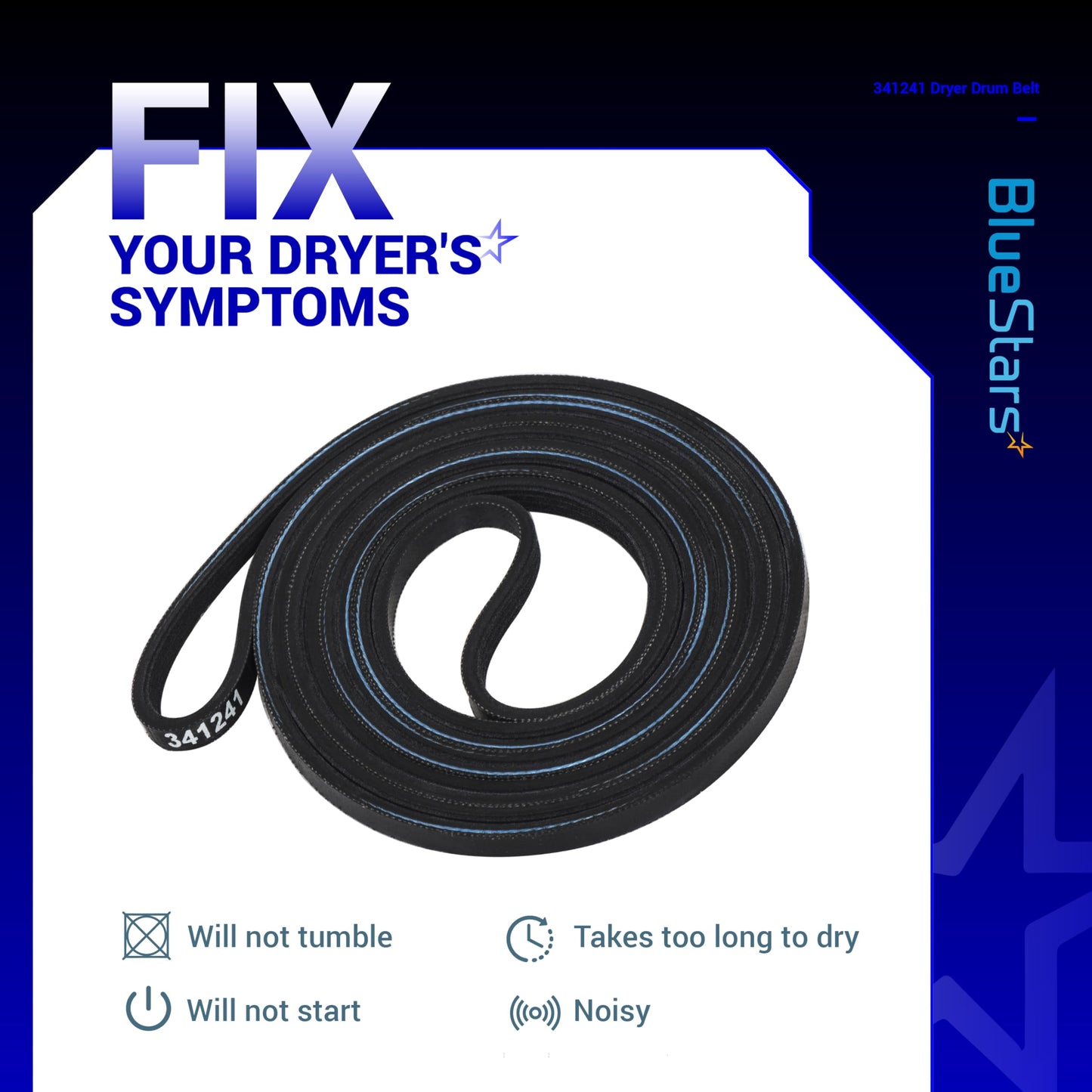 Ultra Durable 341241 Dryer Drum Belt Replacement Part by BlueStars - for Whirlpool Kenmore Dryers - Replaces 8066065 AP2946843 W10127457 PS346995 14210003 31531589 31001026 3394651 529597 - Pack of 2