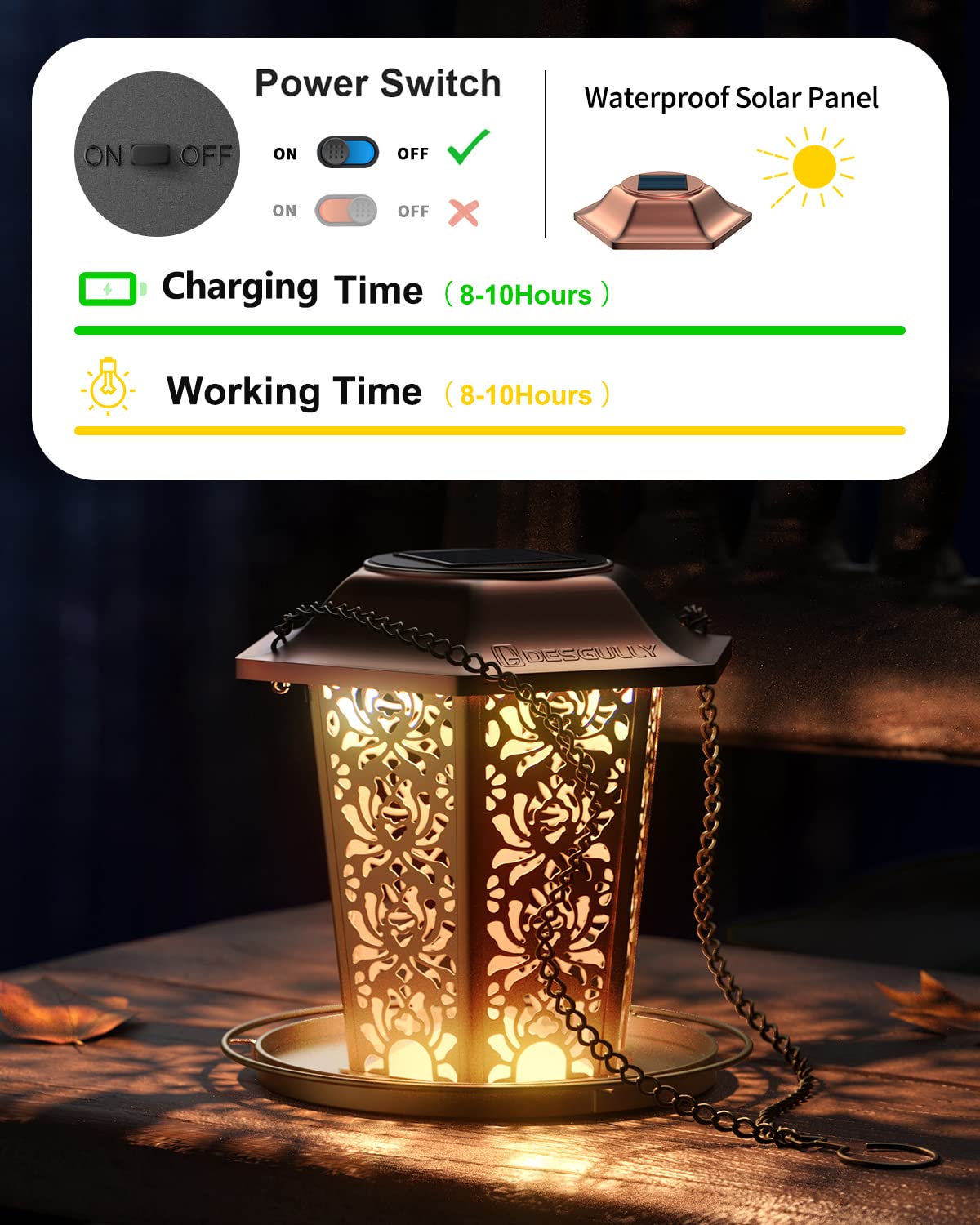 Solar Bird Feeders for Outdoors Hanging - Premium Grade Metal Bird Feeder, Chew-Proof, Weather and Water Resistant Wild Bird feeders, Outside and Garden Decoration