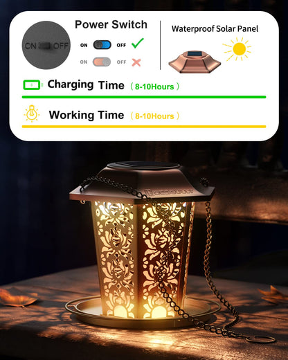 Solar Bird Feeders for Outdoors Hanging - Premium Grade Metal Bird Feeder, Chew-Proof, Weather and Water Resistant Wild Bird feeders, Outside and Garden Decoration