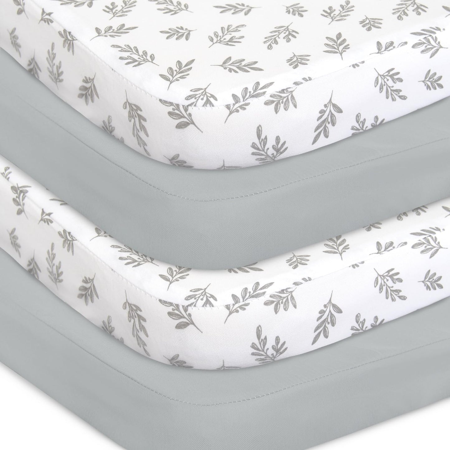 Bassinet Fitted Sheet(33" x 20"), 4 Pack for Most Bedside Sleeper Bassinet, Bassinet Sheets, Breathable & Soft Polyester, Grey Leaf