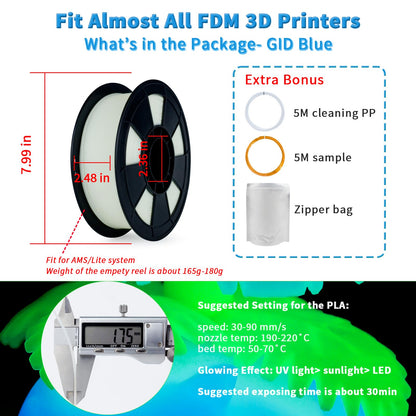 ZIRO Glow in The Dark Filament, PLA Filament 1.75mm, Luminous 3D Printer Material, Strong Glow Effect 1KG(2.2lbs) Spool, Dimensional Accuracy +/- 0.03mm, fit Most FDM 3D Printers, Blue