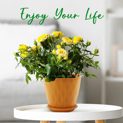 6 Inch Plant Pots with Drainage Holes and Saucers, Multicolor Flower Planters for Indoor Outdoor Use, 5 Pack