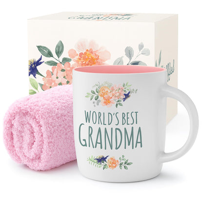 Triple Gifffted Best Grandma Ever Gifts Ideas for Grandmother from Grandkids, Coffee Mug and Socks from Grandson Granddaughter, Grandparent Birthday, Christmas, Mothers Day, Ceramic Cup 380ml