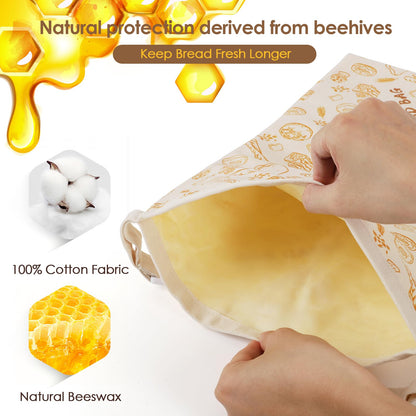 2-Pack Reusable Beeswax Bread Bags - Large 17x13 Inch for Sourdough & Homemade Bread Storage | All-Natural Beeswax Preservation, Eco-Friendly Cotton Food Bags - Easy to Clean & Daily Use