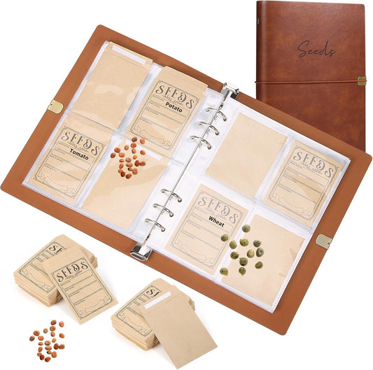 150Pcs Seed Packets Envelopes, Seed Storage Organizer Binder with Resealable Self Sealing Seed Saving Envelopes Garden Seed Storage Envelope for Vegetable (Brown)