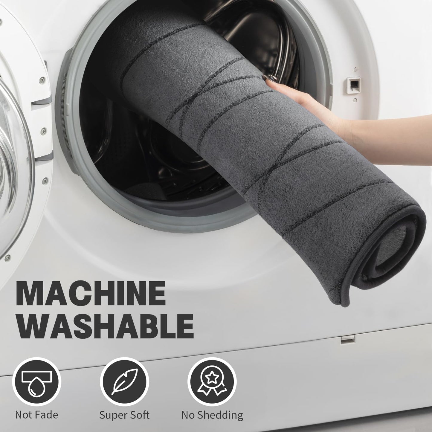 YIHOUSE Memory Foam Grey Bath Mat Set 2 Piece, Ultra Absorbent Bath Mat for Bathroom - Non-Slip Machine Washable & Dry Quickly, 2 Piece Bathroom Mat Set, Dark Grey