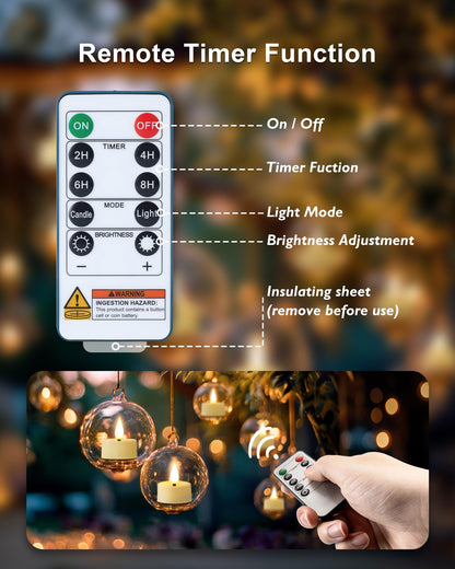 BEICHI 12 Pack 2/4/6/8H Timer Tealights Flameless Fake Remote Candle Flicker Realistic for New Year Decorations, Christmas, Birthday, Valentine's Day, Wedding Table Centerpiece, Long Last 400+ Hours