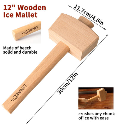 Lewis Bag and Ice Mallet Crush Ice - Wood Hammer and Lewis Bag for Crushed Ice, Bartender Kit Set & Bar Tools Kitchen Accessory