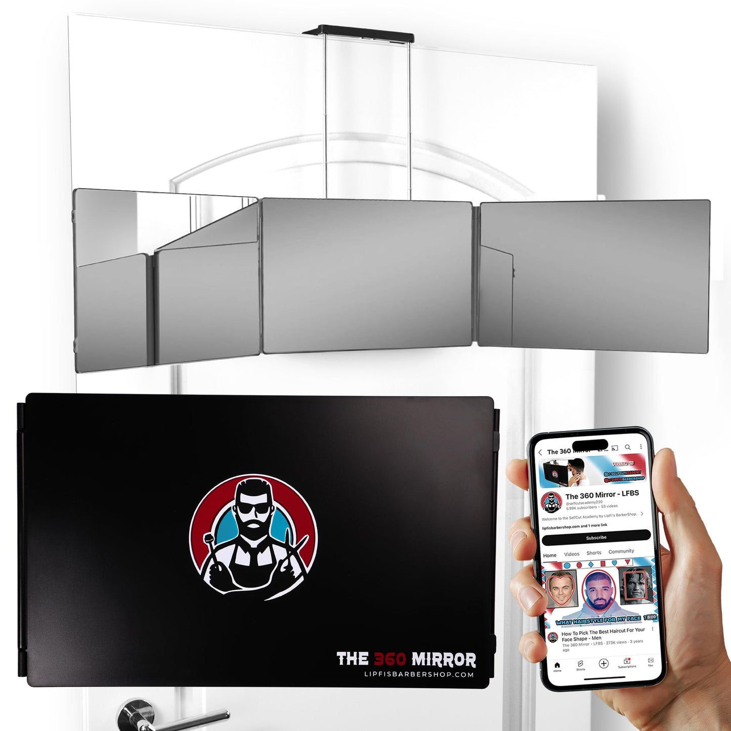The 360 Mirror - 3 Way Adjustable Trifold Barber Mirror for Self Hair Cutting - Tri Fold Self Haircut System for Men and Women Braiding
