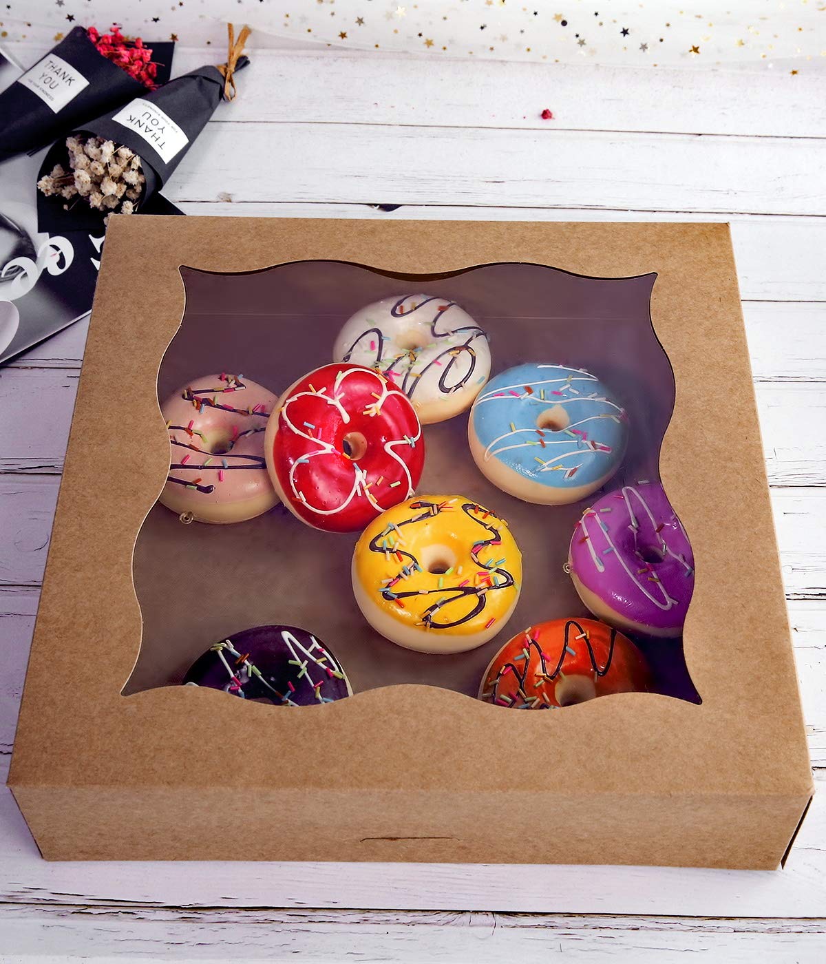 12x12x3inch Brown Bakery Boxes with PVC Window for Pie and Cookies Boxes Large Natural Kraft Paper Box, Pack of 12