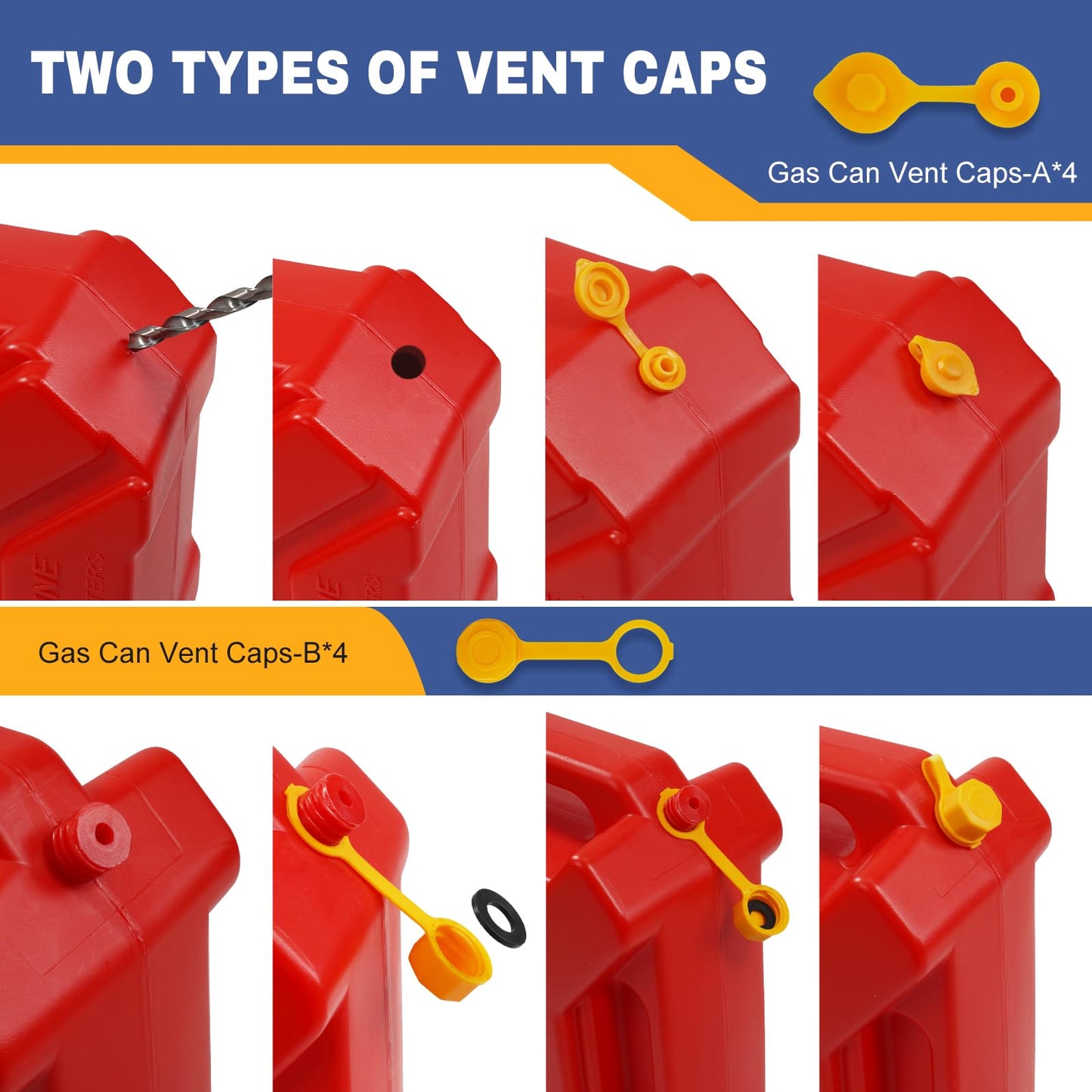 33 Pcs Gas Can Nozzle Replacement Kit, Gas Can Spouts Fits 5 Gallon Gasoline Cans, with Flexible Nozzles, Screw Collar Caps, Thicker Gasket, Spout Cap, Drill Bit and Fuel Vent Caps - for Smooth Flow