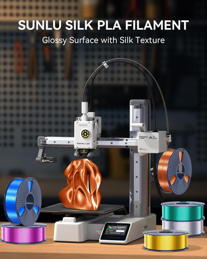 SUNLU Silk PLA 3D Printer Filament, Shiny Silk PLA Filament 1.75mm ±0.02mm, Silky Smooth Finish & Tangle-Free, Reusable Spool Fits Most FDM 3D Printers, 1KG PLA Silk Single Color (Sliver)