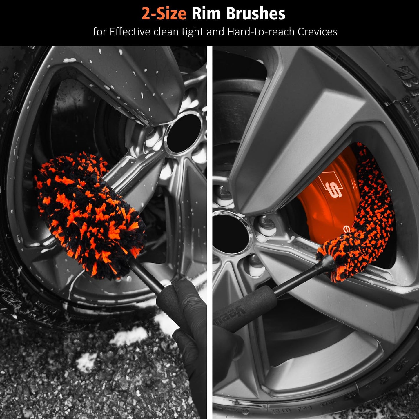 YeewayVeh 4PCS Car Wheel Cleaning Kit, Bendable Microfiber Tire & Rim Cleaner, Scratch-Free Double Head Detailing Brushes for Car All Wheel Types