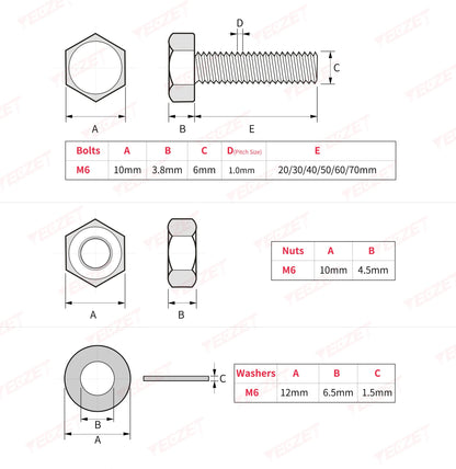YEEZET 144Pcs Grade 8.8 M6 Hex Head Screws Bolts and Nuts Flat & Lock Washers Assortment Kit 20mm 30mm 40mm 50mm 60mm 70mm