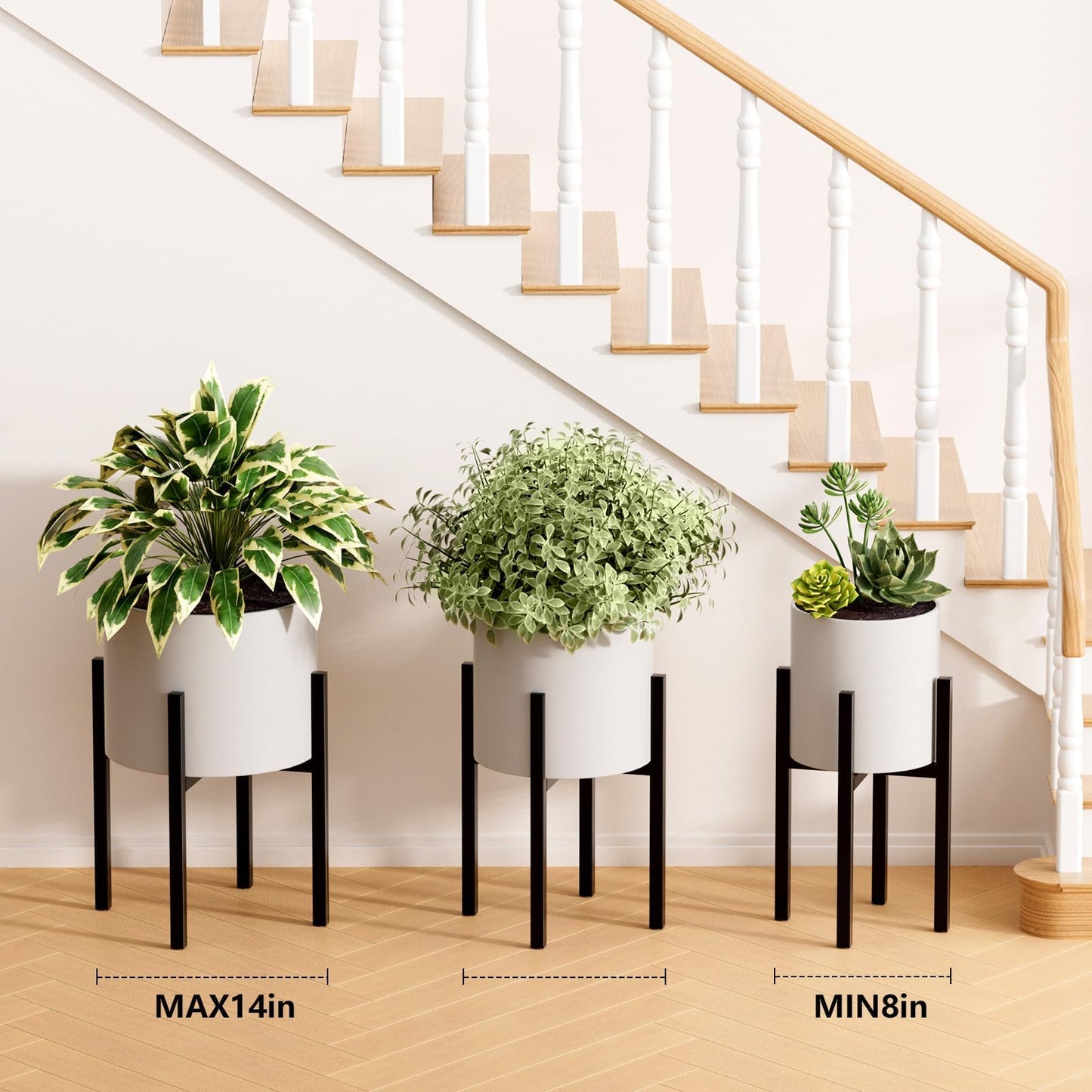 Adjustable Metal Plant Stand Outdoor & Indoor Fits for 8-14 inches Plant Pot Stand Mid Century Modern Planter Pot Holder Corner Plant Stands (black-1)