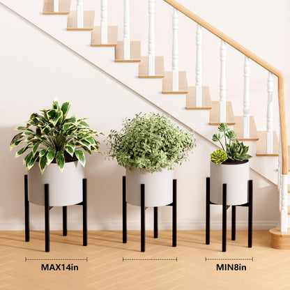 Adjustable Metal Plant Stand Outdoor & Indoor Fits for 8-14 inches Plant Pot Stand Mid Century Modern Planter Pot Holder Corner Plant Stands (black-1)