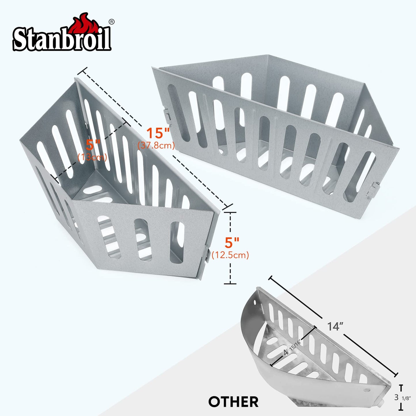Stanbroil Charcoal Grill Basket Holder, 15" x 5" Charcoal Briquet Holder Replacement for Weber 22" and 26" Charcoal Grills, 2 Pack