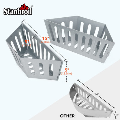 Stanbroil Charcoal Grill Basket Holder, 15" x 5" Charcoal Briquet Holder Replacement for Weber 22" and 26" Charcoal Grills, 2 Pack