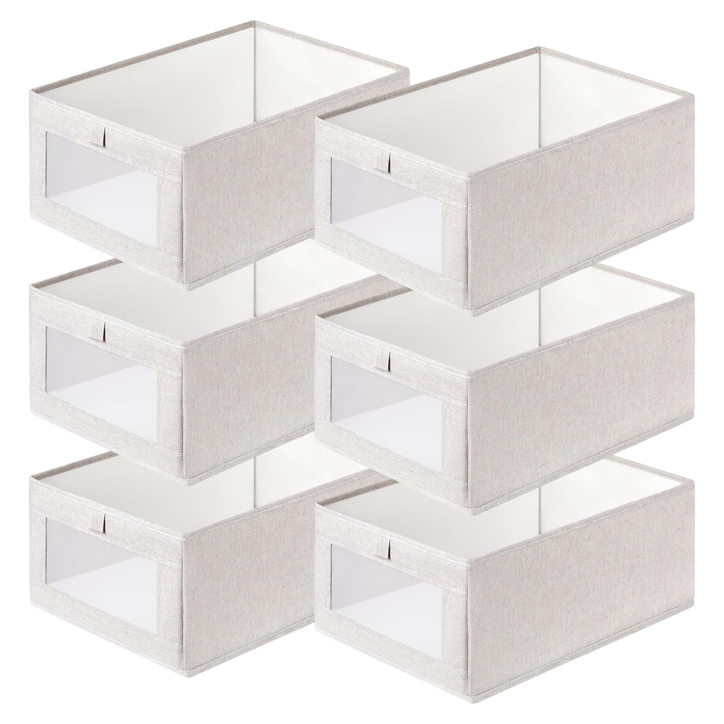6 Pcs Linen Closet Organizers and Storage Clothing Bins Large Foldable Box with Window Storage Baskets for Closet Shelf Clothes Jeans Toys Organization, Cube Storage Boxes for Organizing