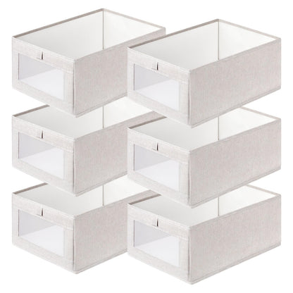 6 Pcs Linen Closet Organizers and Storage Clothing Bins Large Foldable Box with Window Storage Baskets for Closet Shelf Clothes Jeans Toys Organization, Cube Storage Boxes for Organizing