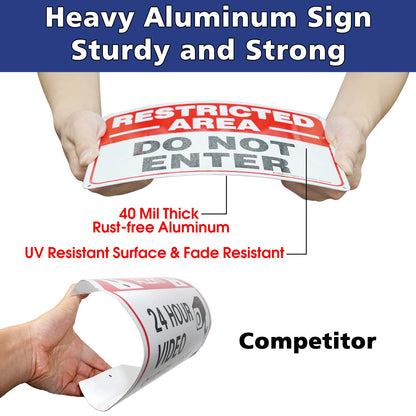 Restricted Area Sign, Do Not Enter Signs Metal, 4 Pack, 10 x 7 inch .40 Rust Free Aluminum, UV Protected, Weather Resistant, Waterproof, Durable Ink, Easy to install