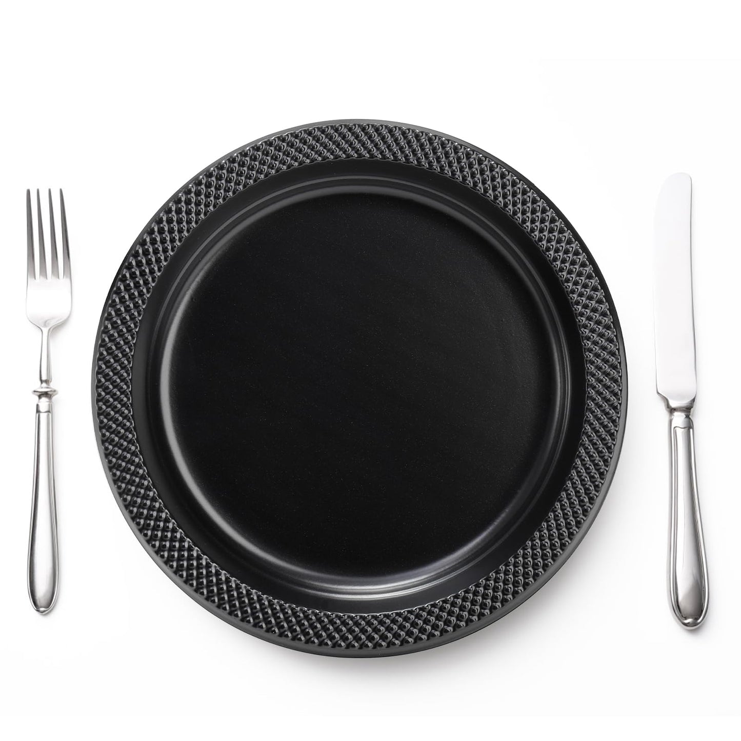 Cididu 200 Pcs Black Disposable Plastic Plates, 6.5 Inch Round Dessert Plates, Bulk Cake Plates Party Plates for Dinner Catering Birthday BBQ Wedding Travel Buffets, Light Weight Appetizer Supplies