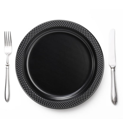 Cididu 200 Pcs Black Disposable Plastic Plates, 6.5 Inch Round Dessert Plates, Bulk Cake Plates Party Plates for Dinner Catering Birthday BBQ Wedding Travel Buffets, Light Weight Appetizer Supplies