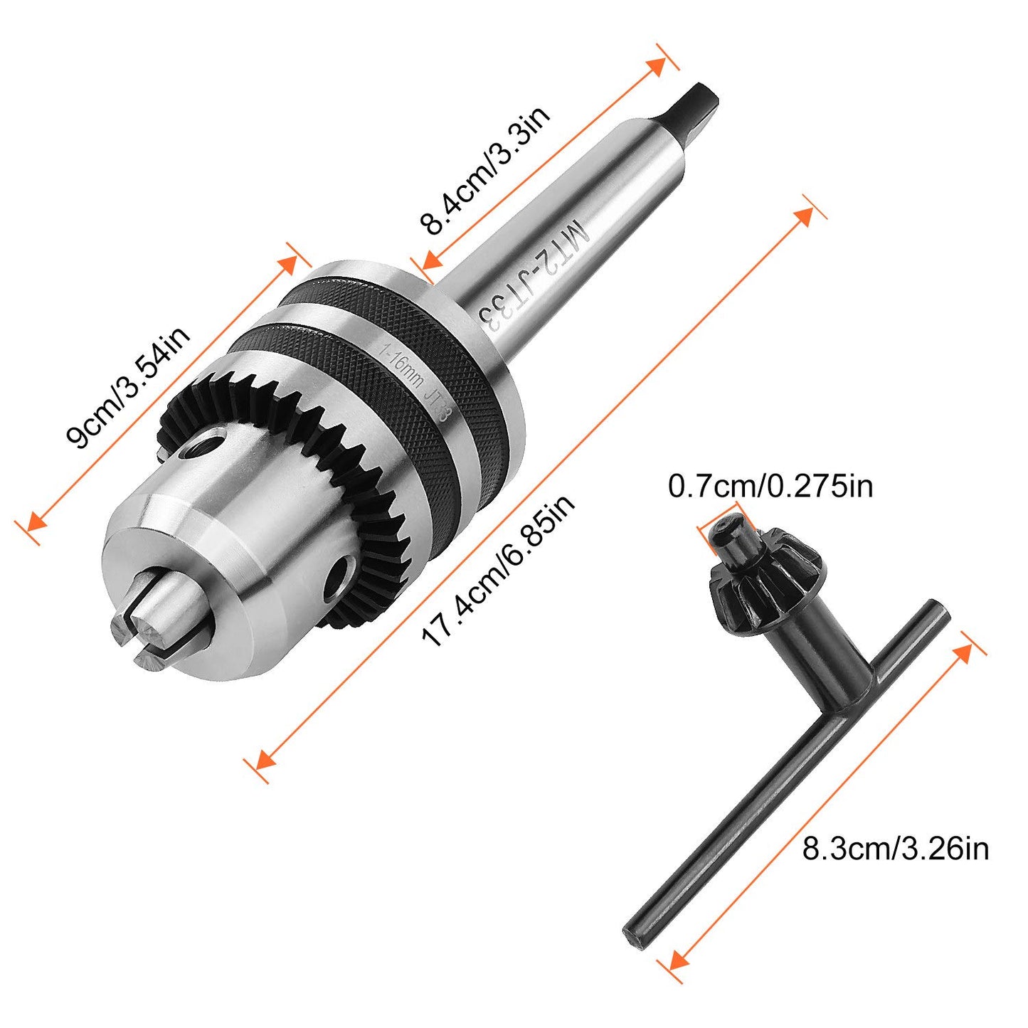 Abuff 1/32"- 5/8" Heavy Duty Drill Chuck Set, Silver Drill Chuck Adapter with Chuck Key MT2 Shank, Drill Press Chuck for Milling Machine