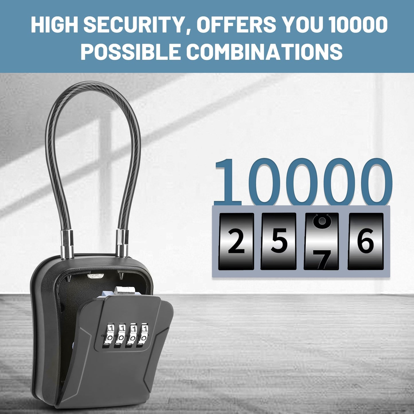 AMMIY Key Lock Box,Portable Waterproof Lockbox with Removable Shackl, Wall-Mounted Key Storage Box, 4-Digit Combination Key Storage Lockbox for Home,Office,Garage, Airbnb,Apartment (BLACK)