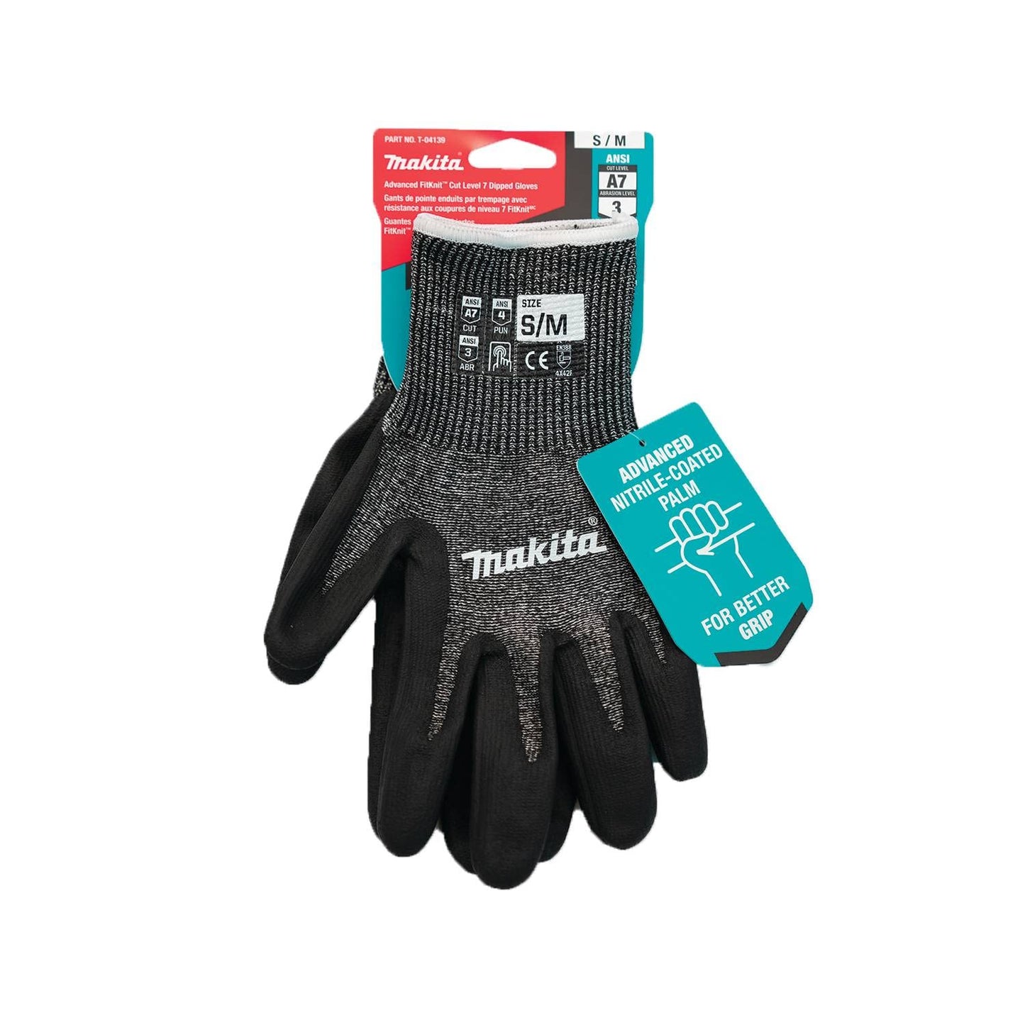 Makita T-04139 Advanced FitKnit™ Cut level 7 Nitrile Coated Dipped Gloves (Small/Medium)