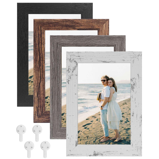 XUANLUO Picture Frames-4 Set 4x6 Picture Frame,Distressed Farmhouse Wood Pattern Photo frame,Display 4x6 Without Mat,Wall and Desktop Display Ideal for Home Decor,Multicolour