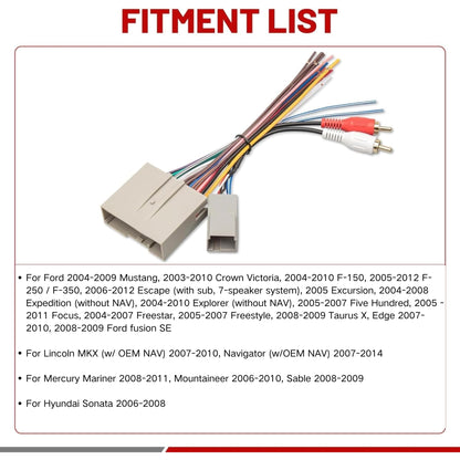 RED Wolf Radio Wiring w/Antenna Adapter RCA Input Replacement for Ford 2006-2012, Lincoln 2006-2010, Mercury 2006-2009 Aftermarket Stereo Install Wire Cable Harness with RCA Adapter Plug