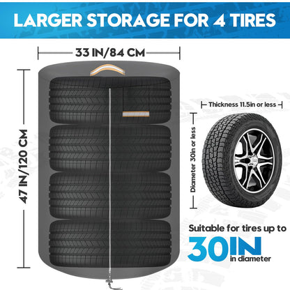 Tire Covers for Storage, Upgrade Tire Storage Bag with Reflective Stripe, Winter Tire Cover Waterproof Dust-Proof Outdoor Indoor with Zipper, Concealed Air Vent, Fit 30 Inch Tires in Diameter