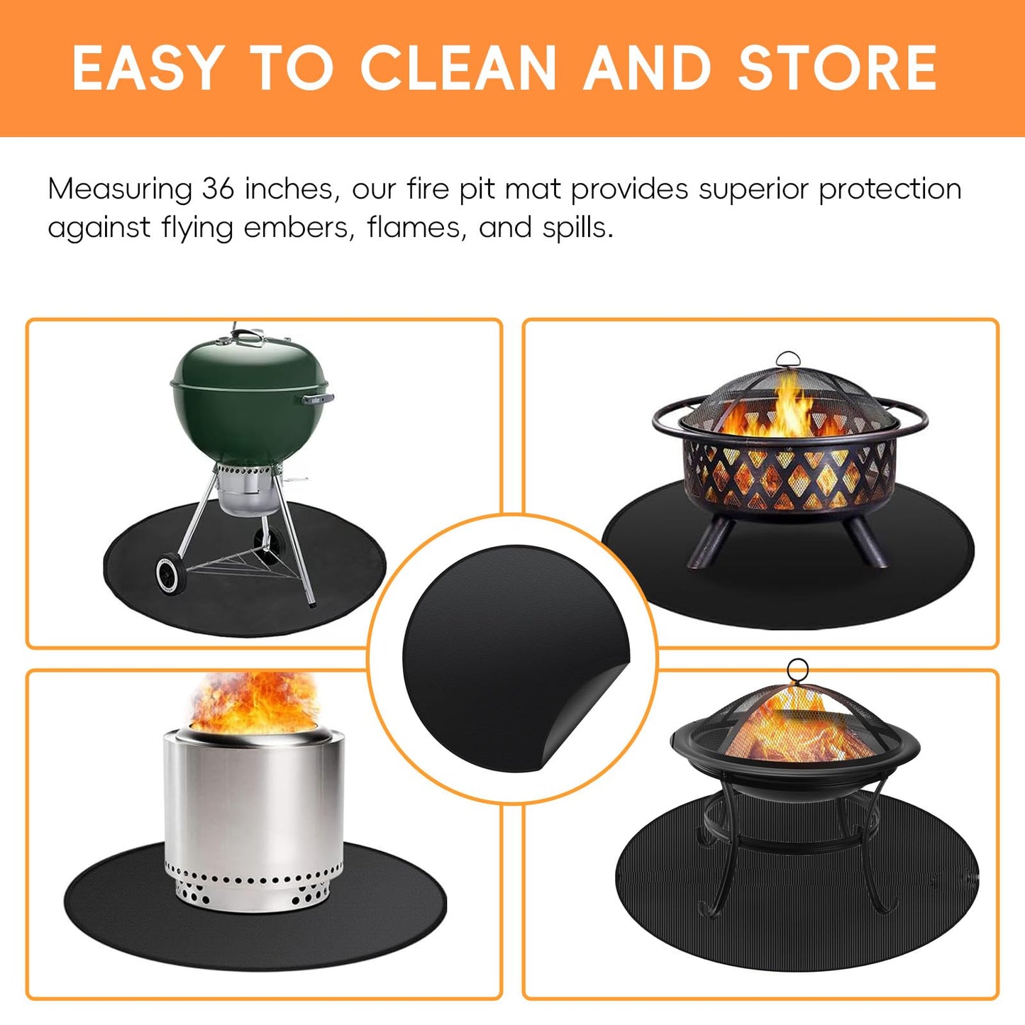 36" Fire Pit Mat for Solo Stove Bonfire, Round Fireproof Under Grill Mats for Deck Patio Grass Outdoor Grill Accessories, Portable and Reusable
