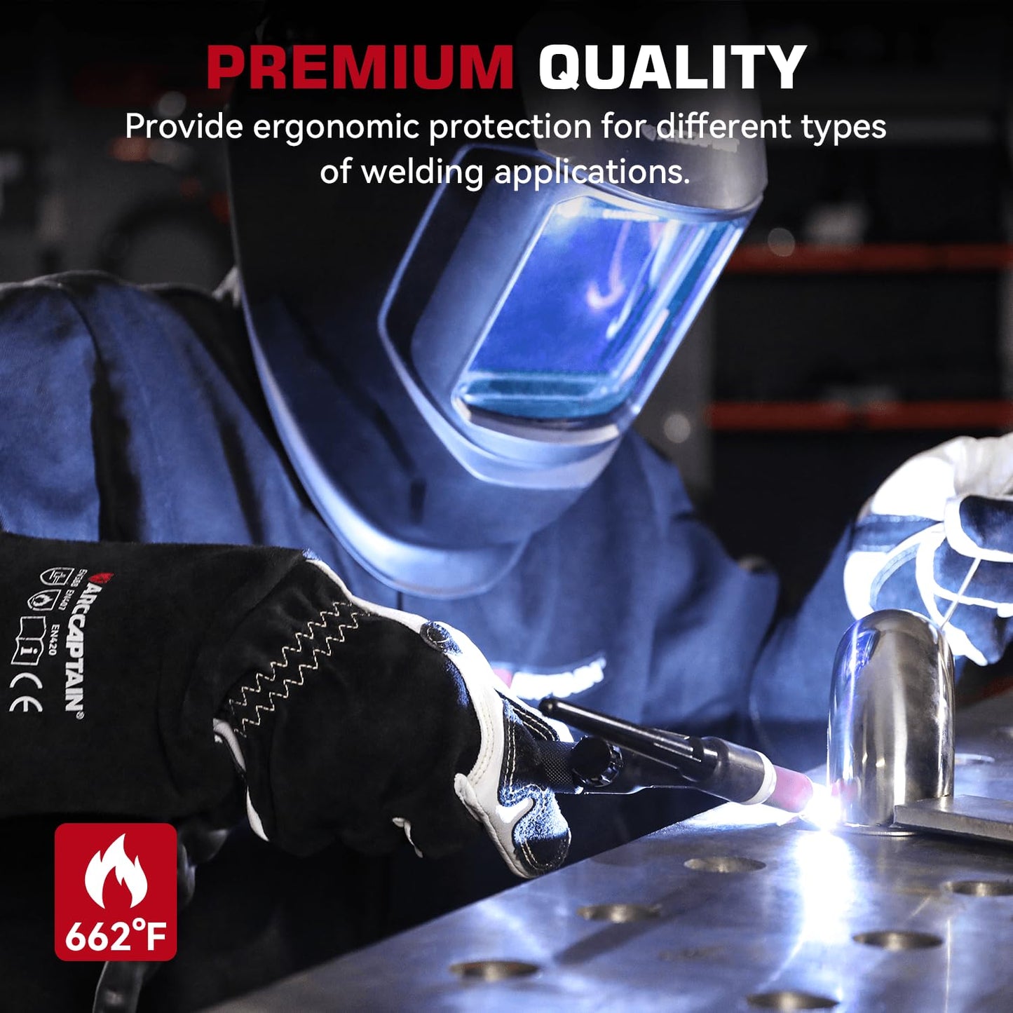ARCCAPTAIN Tig Welding Gloves Premium Goatskin Grain Leather, Dexterity, Comfort, Duralble Tig Gloves for Work Protection