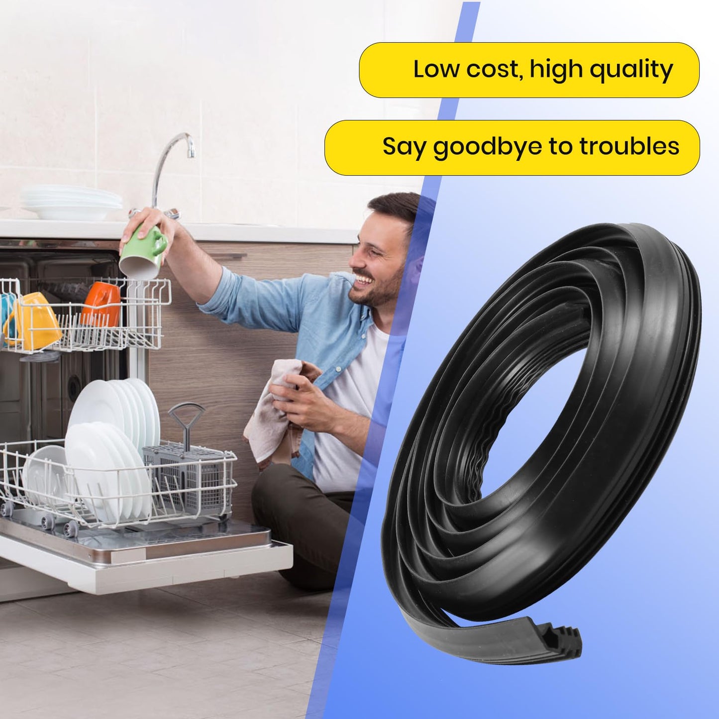 Sunniswi DD62-00043A Dishwasher Front Tub Door Seal Door Gasket (Black)