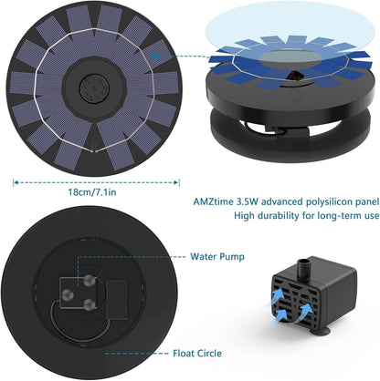 AMZtime Solar Fountain for Outdoors 2026 Upgrade 3.5W Solar Water Fountain, Solar Pond Pump with 10 Spray Effects - Floating Fountain Pump for Garden Pond, Bird Bath & Fish Tank