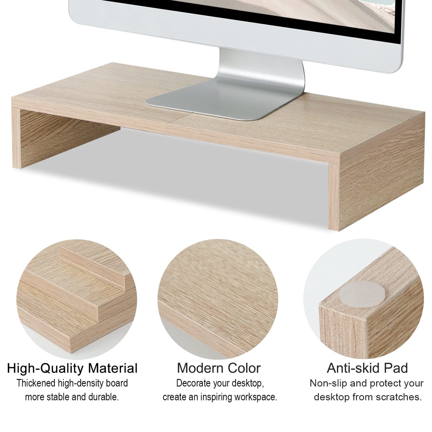 20 inch Monitor Stand Riser, Wood Monitor Stand for Desk, TV/Screen/PC/Printer/Laptop Riser, Computer Stand with Keyboard Organizer, Black Desktop Stand, Monitor Riser by TEAMIX (Maple)