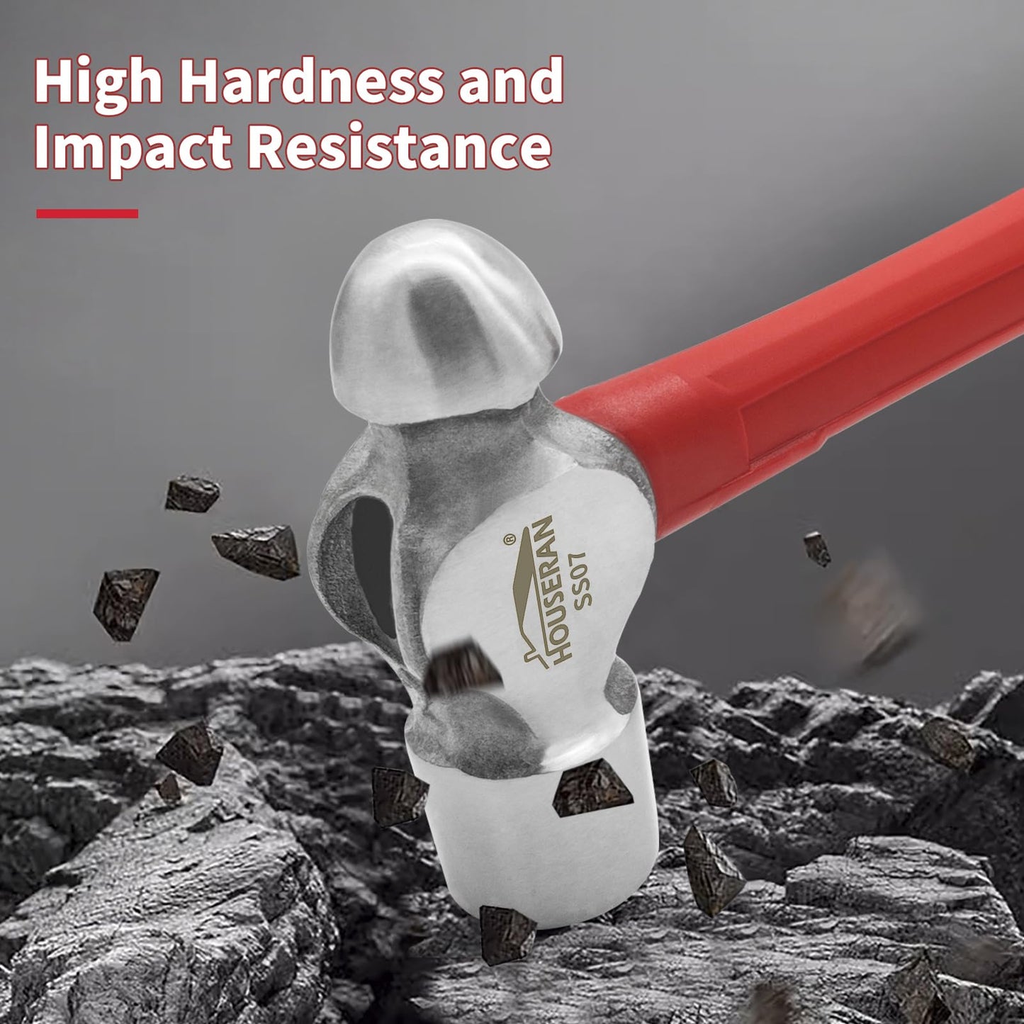 HOUSERAN Ball Peen Hammer 1.1kg, Big Ball Pein Hammer with Non-Slip Rubber Grip, Metal Hammer for Metal Work, Rounding, Mechanics