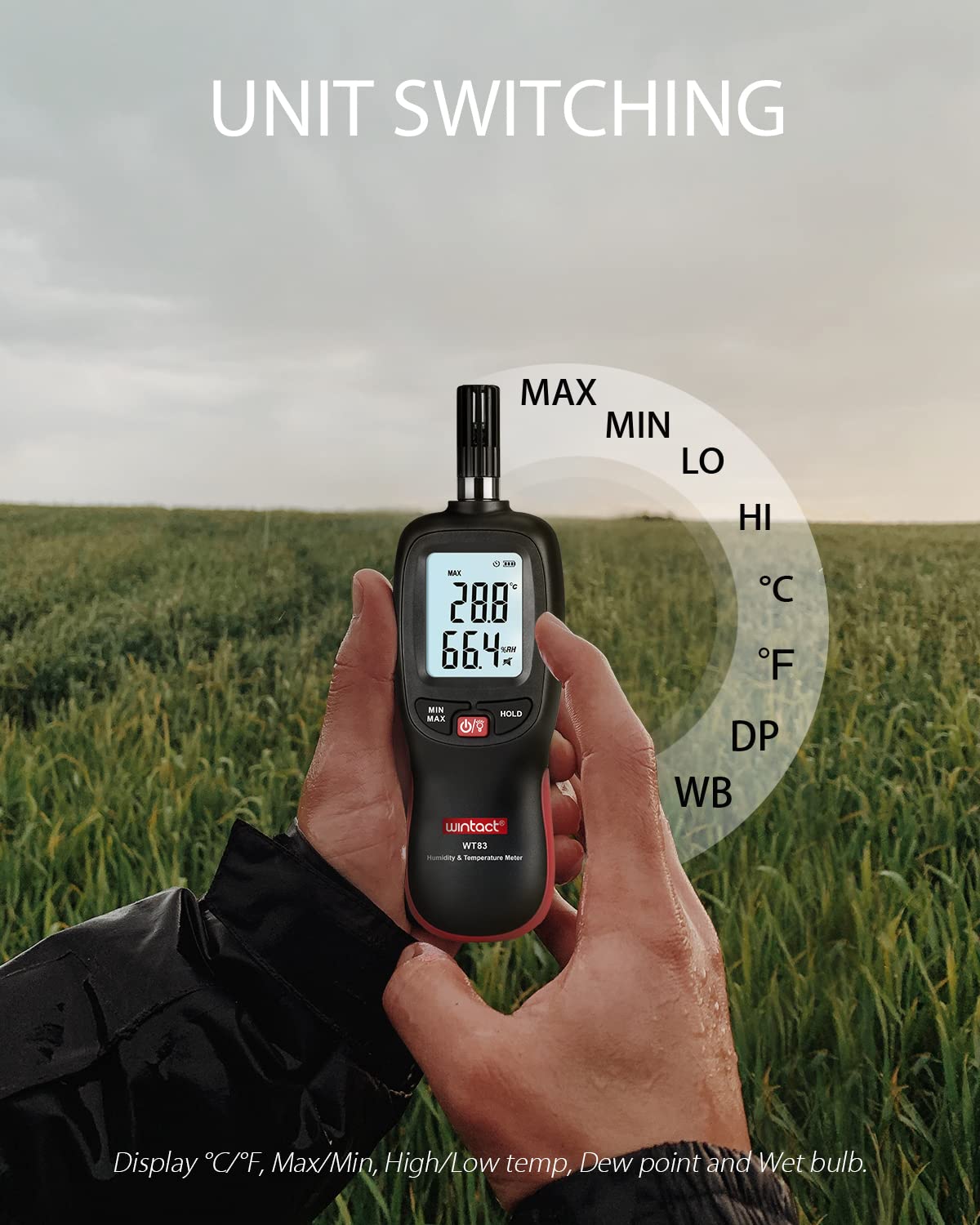 Wintact Digital Psychrometer Thermometer Hygrometer with Backlight Thermo hygro Meter, Dew Point and Wet Bulb Temperature with Max min Value, Data Hold, Battery Included