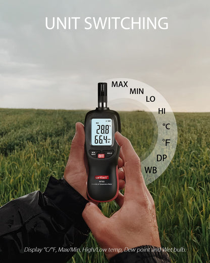 Wintact Digital Psychrometer Thermometer Hygrometer with Backlight Thermo hygro Meter, Dew Point and Wet Bulb Temperature with Max min Value, Data Hold, Battery Included