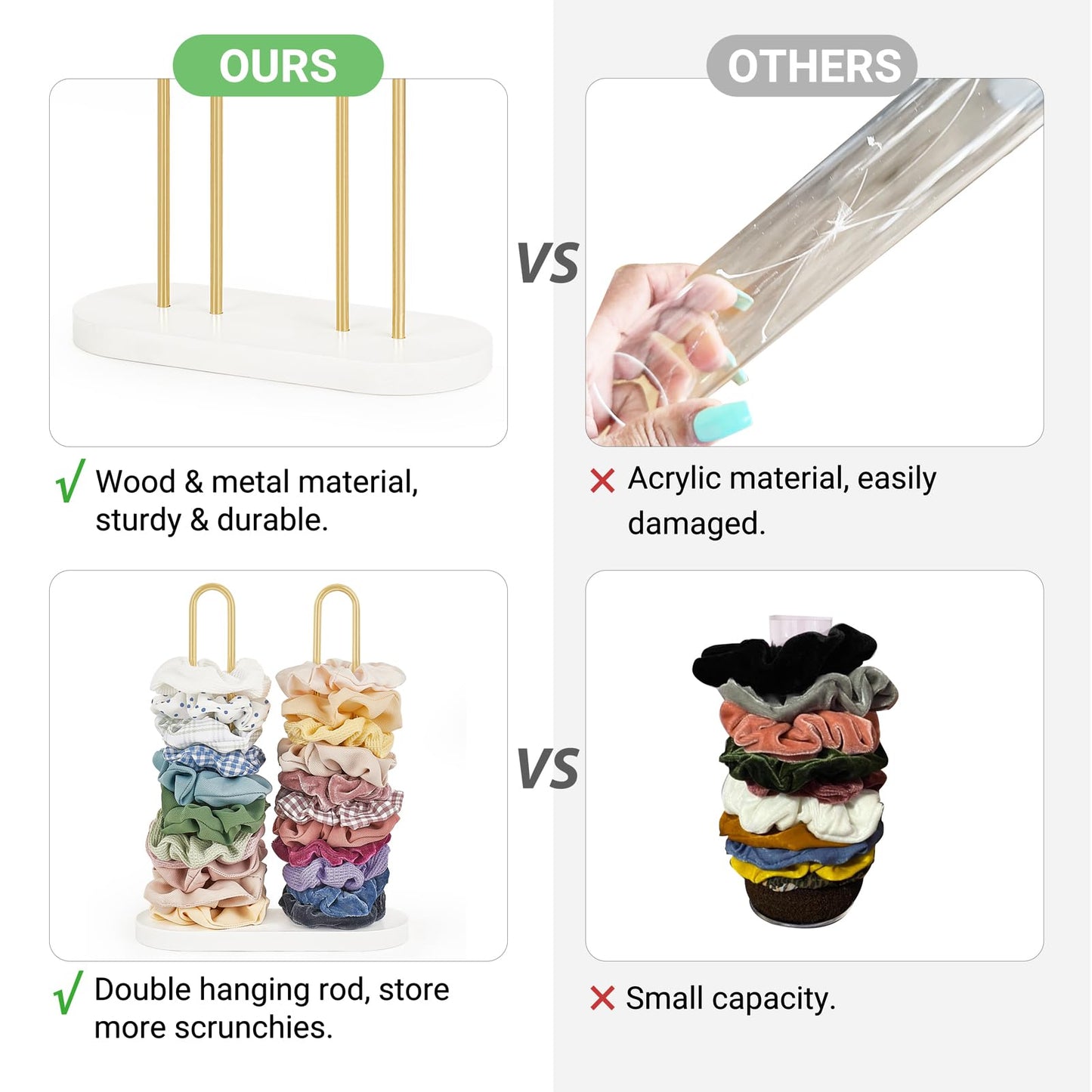 Dahey Scrunchie Holder Hair Tie Organizer Stand 2 Tier Modern Metal Hair Accessories Organizer Storage Display Jewelry Scrunchy Holder for Girls, Gold