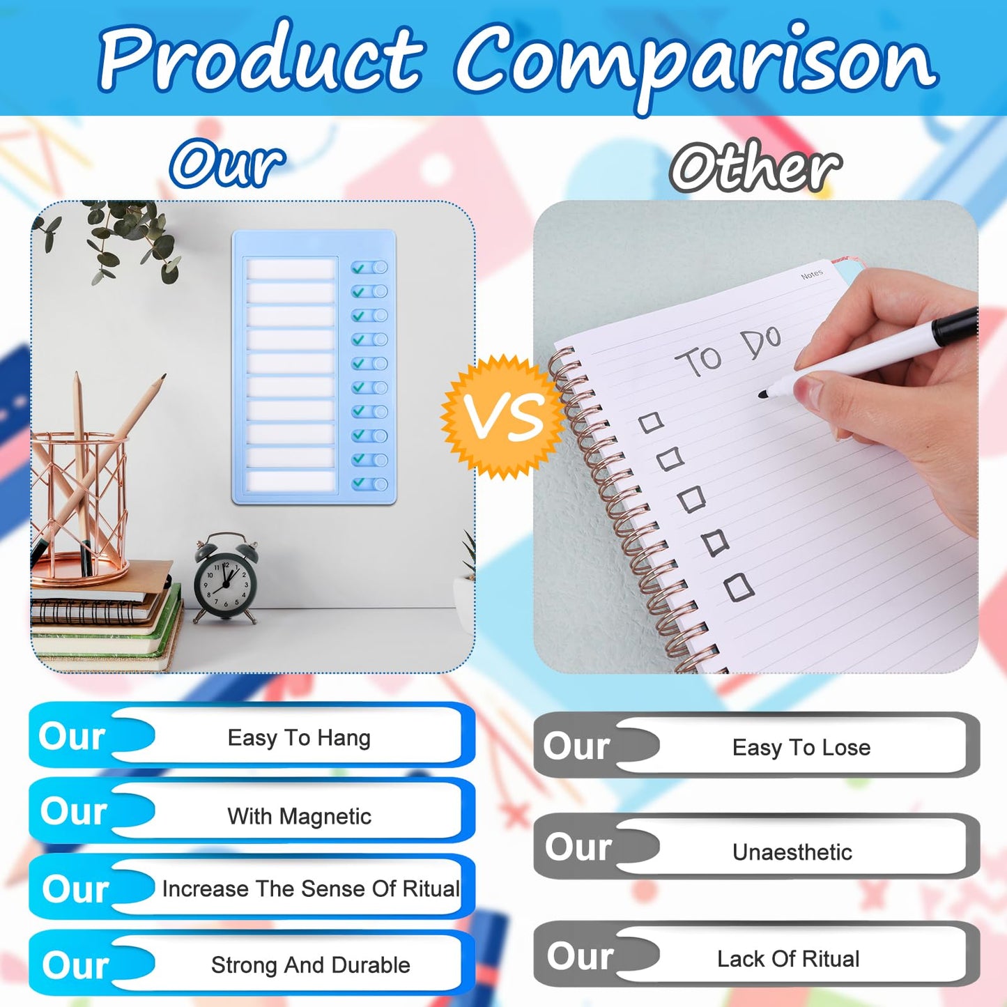 4 Pcs Blank Chore Chart Memo Checklist Boards Kids Chore Chart with 20 Detachable Cardstock to Do List Checklist Board Daily Routine Chart Checklist Board for Home Routine Planning